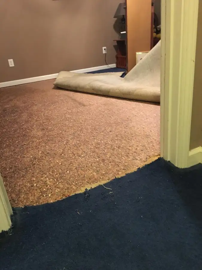 Carpet pad removal revealing water damage during Drying & Dehumidification in West Jordan
